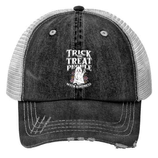 Trick or treat people with kindness - cute ghost Print Trucker Hats