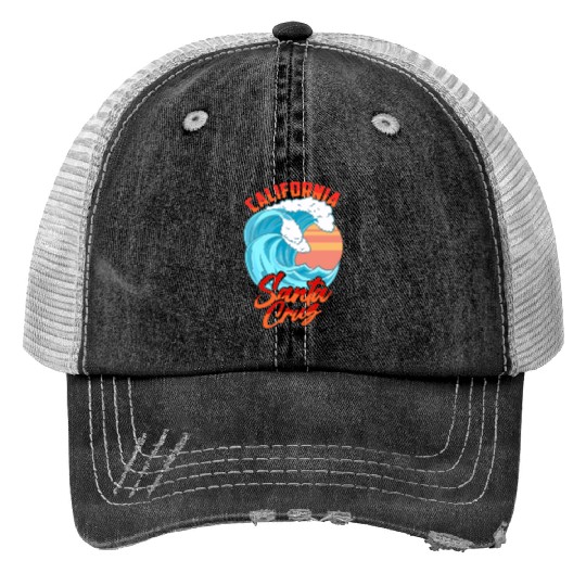 Santa Cruz California Waves Surf Beach Print Trucker Hats