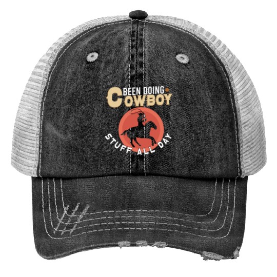 Cowboy Barn Bull Rider Rodeo Country Western Gift Print Trucker Hats