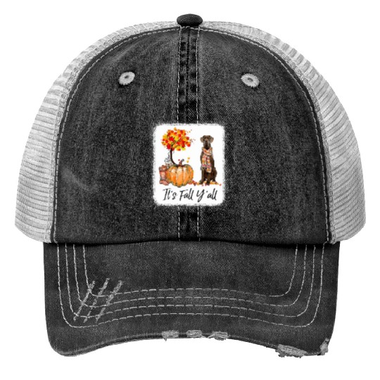 It's Fall Y all Great Dane Dog Lovers Thanksgiving Print Trucker Hats
