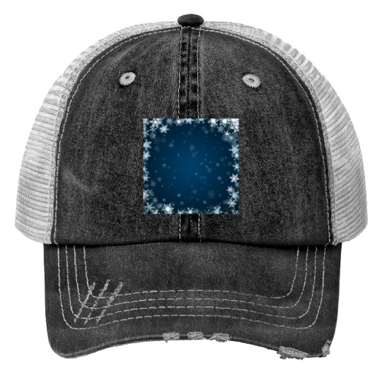 Navy Blue White Snowflakes Pattern Print Trucker Hats