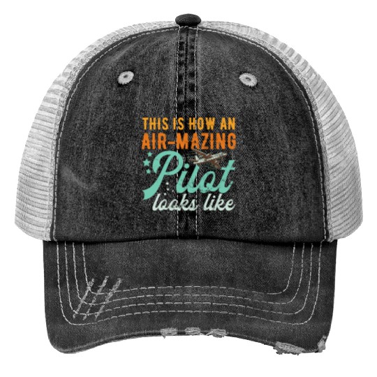 Aircraft Pun Airmazing Pilot - Airline Pilot Print Trucker Hats