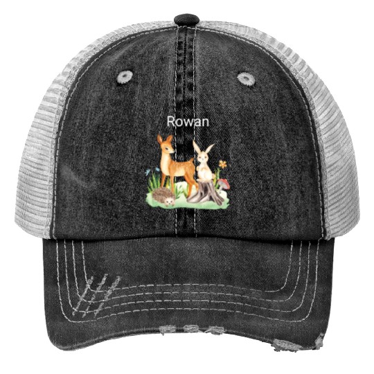 Animal deer rabbit hedgehog Rowan Print Trucker Hats