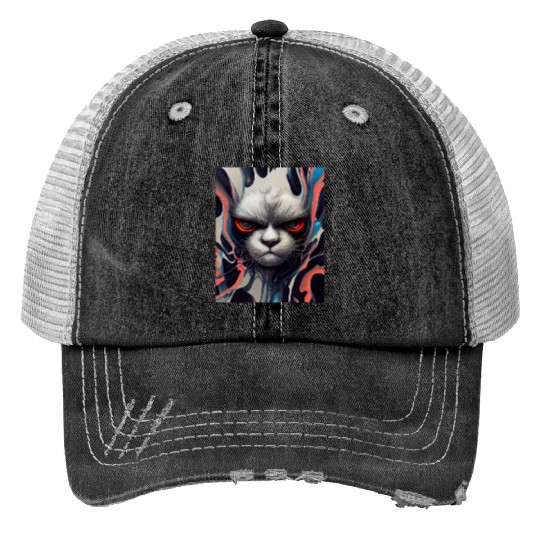 Angry Cat Print Trucker Hats