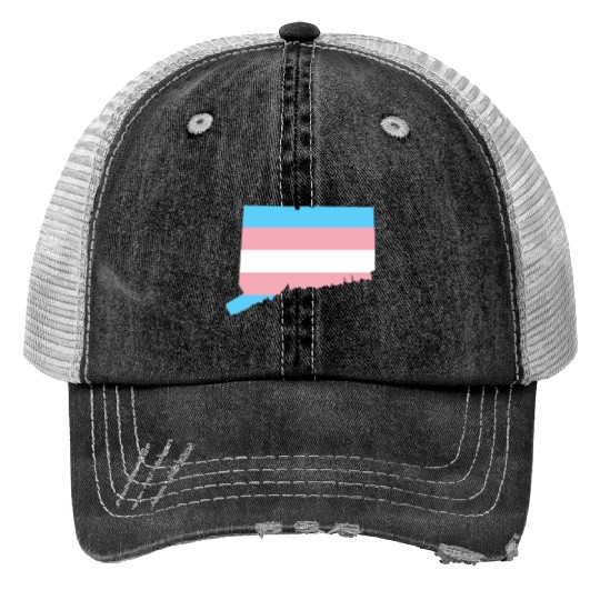Trans Flag Connecticut LGBT Pride Support Print Trucker Hats
