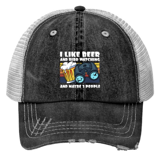 Birdwatching I Like Beer Binoculars Ornithologist Print Trucker Hats