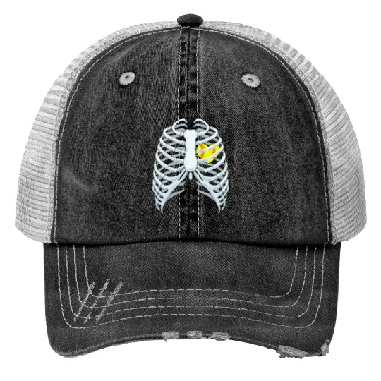 Funny Softbal Heart Skeleton Rib Cage Halloween Print Trucker Hats