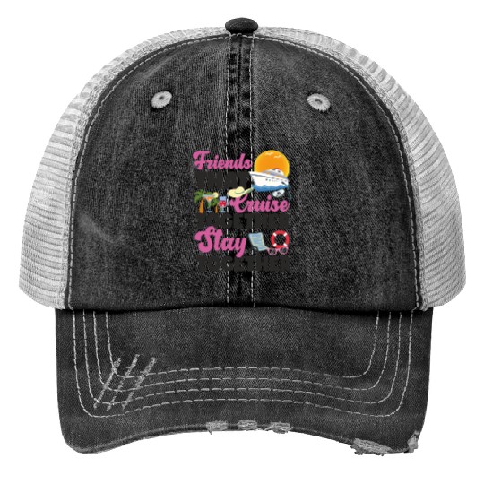 Cruise Ship Vacation Friends Print Trucker Hats