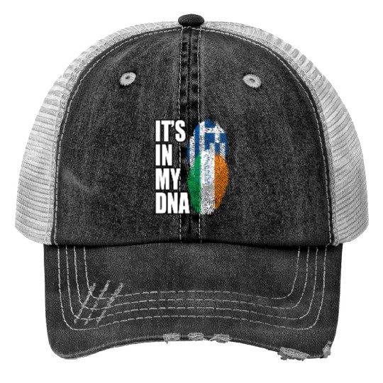 Greek And Irish Mix Heritage DNA Flag Print Trucker Hats