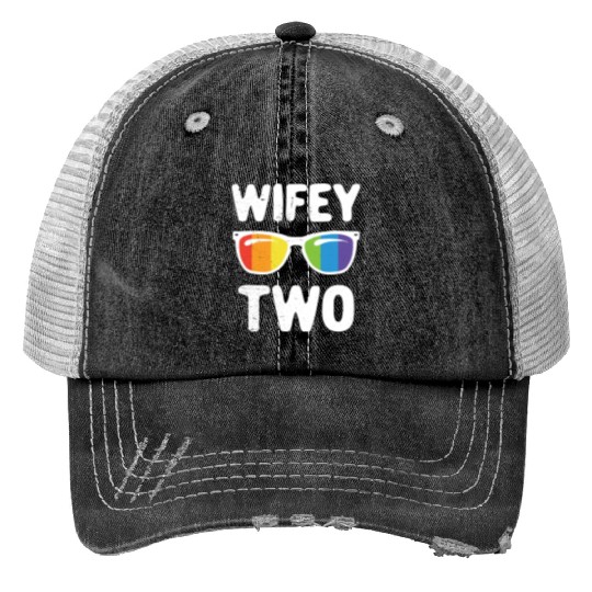Wife Two Funny Lgbt Lesbian Couple LGBT Pride Gay Print Trucker Hats
