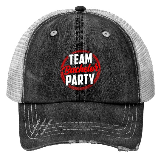 Team Bachelor Party Bride Groom Print Trucker Hats