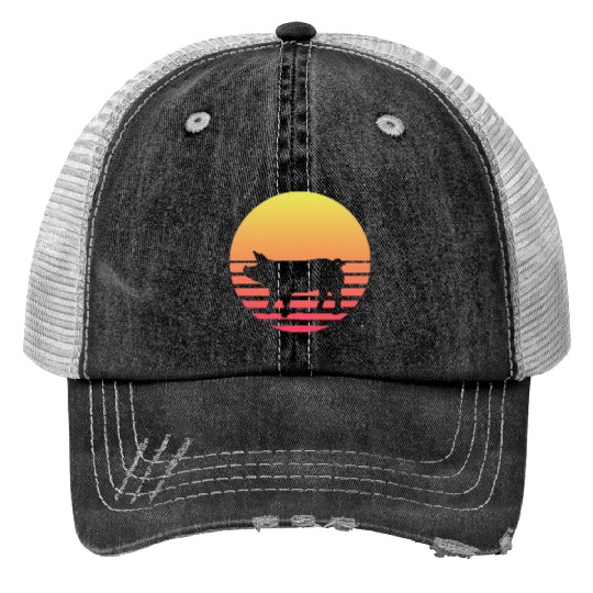 Farm Animal Lover Farmer Gift Retro Vaporwave Pig Print Trucker Hats