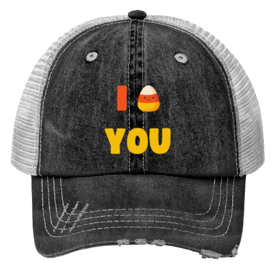 CUTE HALLOWEEN LAZY COSTUME I CANDY CORN YOU Print Trucker Hats