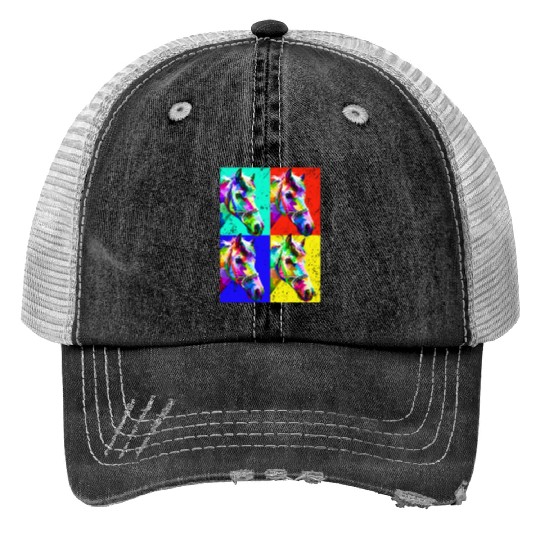 Pop Art Horse Farm Animal Lover Funny Horseback Ri Print Trucker Hats