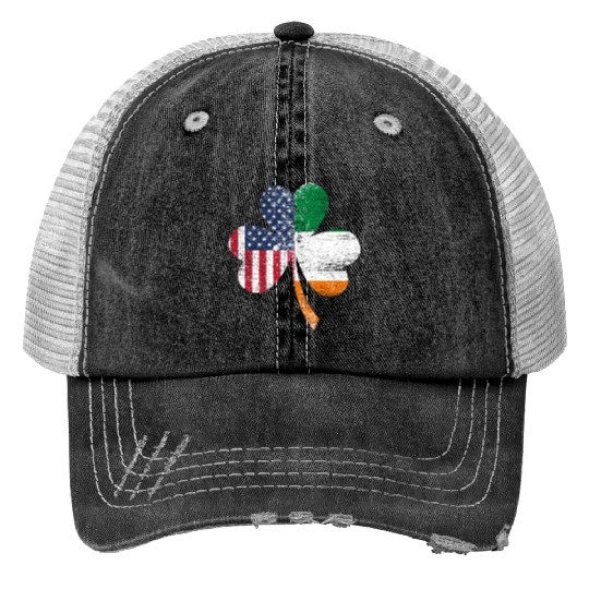 Shamrock Usa Flag Irish Ireland Print Trucker Hats