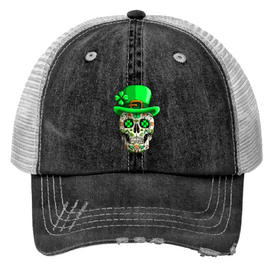 Sugar Skull Funny | Saint Patricks Day of Dead Print Trucker Hats