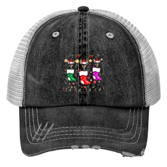 Miniature Pinscher Christmas Lights Funny Xmas Print Trucker Hats
