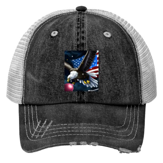 Patriotic Christmas Sea Eagle With US Flag And Print Trucker Hats