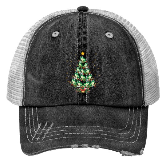 Frogs Lover Xmas Gift Frog Christmas Tree Print Trucker Hats