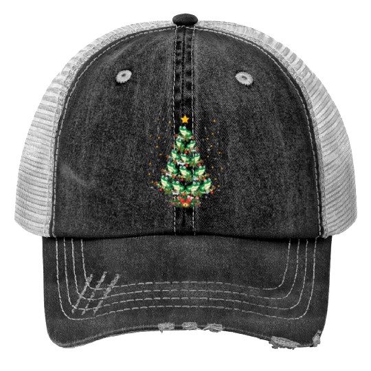 Frogs Lover Xmas Gift Frog Christmas Tree Print Trucker Hats