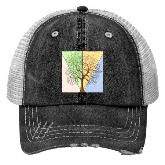Four Seasons Trees Print Trucker Hats