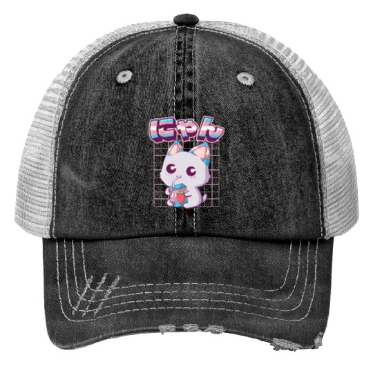 Transgender Pride Kawaii Cat Strawberry Milk Trans Print Trucker Hats