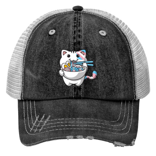 Transgender Pride Kawaii Cat Ramen Noodles Trans F Print Trucker Hats