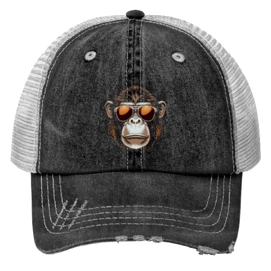 Monkey Face Print Trucker Hats