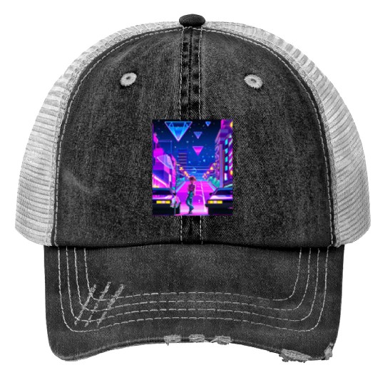 Vaporwave Car Synthwave Girl Print Trucker Hats
