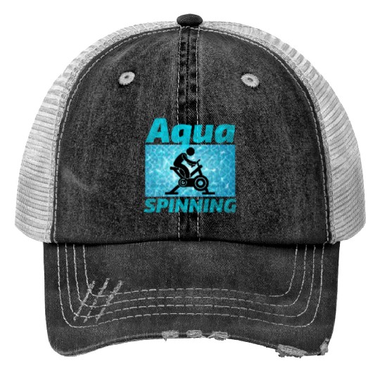 Aqua Cycling Swimming Pool Fitness Training Coach Print Trucker Hats