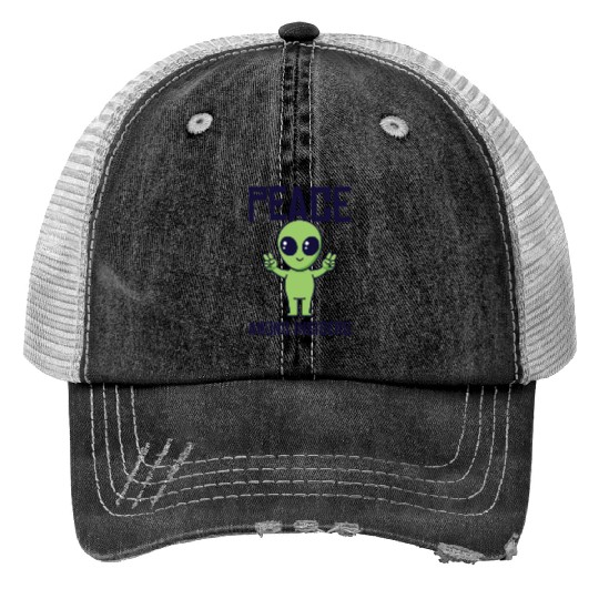 Area 51 Peace Alien Head Martian Space Outsider Print Trucker Hats
