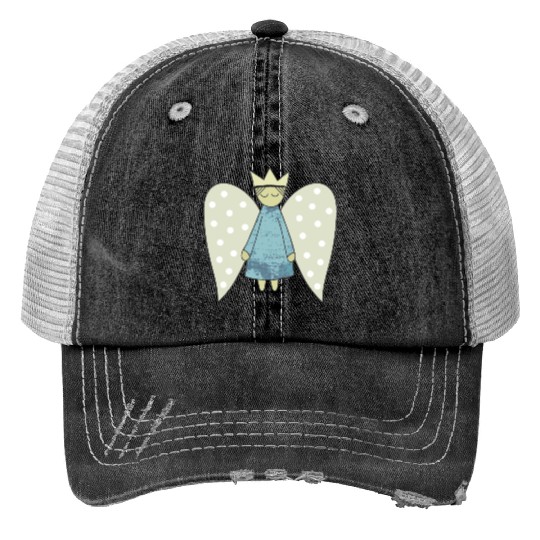 The Flight of the Christmas Angel Print Trucker Hats