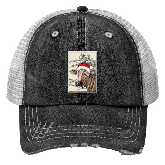 Christmas Cow Farming Xmas Animal Print Trucker Hats