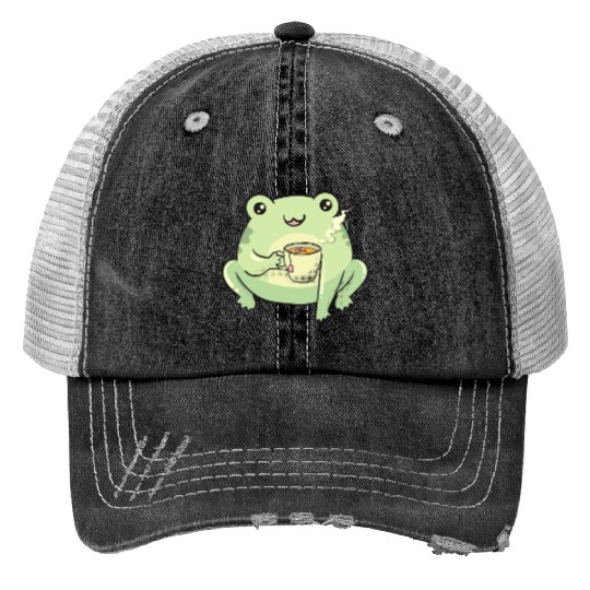 Funny Kawaii Frog Tea Cute Frog Print Trucker Hats
