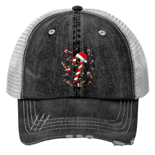 Candy Cane Merry and Bright Red and White Candy Print Trucker Hats