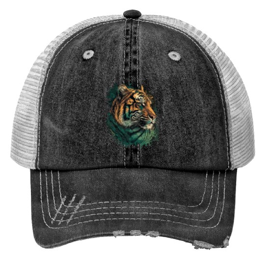 Green Tiger Print Trucker Hats