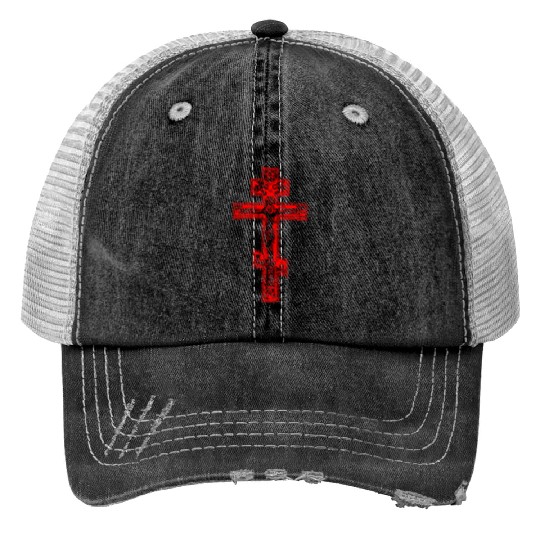 Russian Orthodox Three Bar Cross Classic Print Trucker Hats