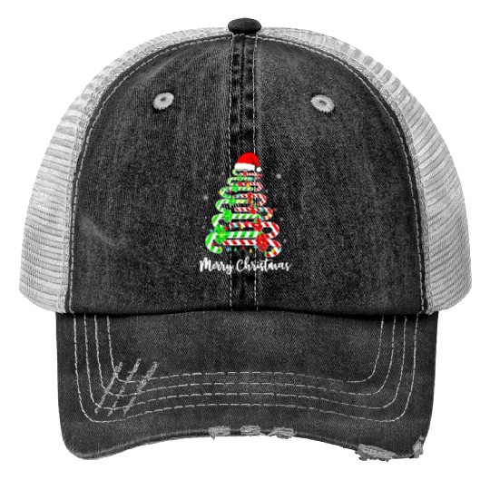 Candy Cane Santa Hat Funny Xmas Tree Merry Print Trucker Hats
