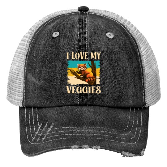 I Love My Veggies Red Panda Zookeeper Wildlife Print Trucker Hats