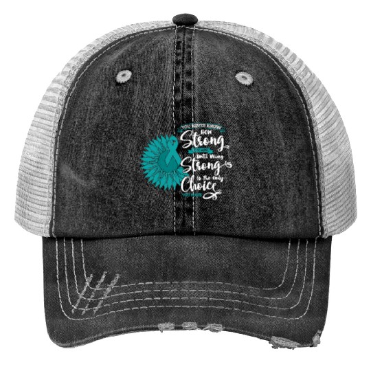 Cervical Cancer Awareness Month Teal Sunflower Print Trucker Hats