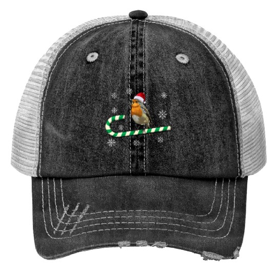 Robin Bird Watching Redbreast Birding Christmas Print Trucker Hats