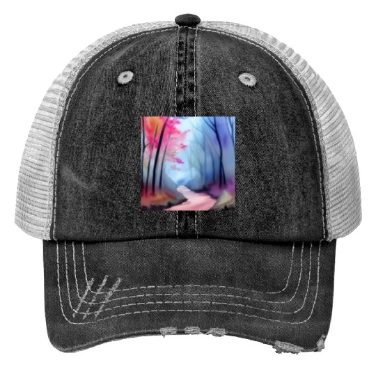 Pink and blue watercolor trees Print Trucker Hats