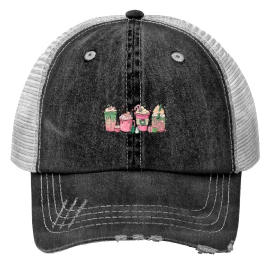 Hot Chocolate Cup Peppermint Mocha Print Trucker Hats