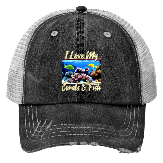 Saltwater aquarium coral fish Print Trucker Hats