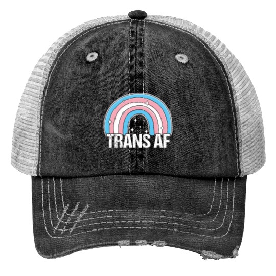 Trans AF Transsexual Transgender Pride Flag Rainbo Print Trucker Hats