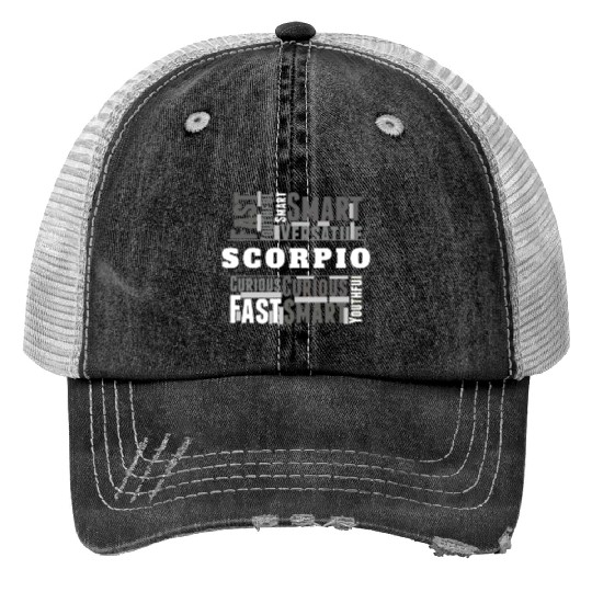 Scorpio Zodiac Star Sign Word Cloud Square Monochr Print Trucker Hats