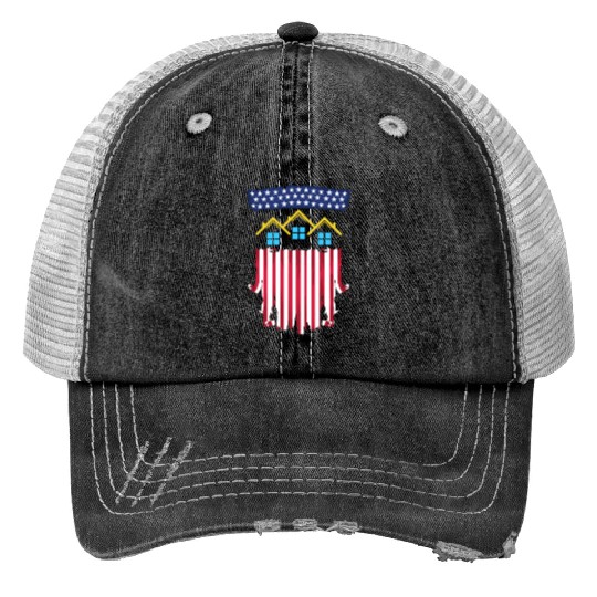 Proud American Patriotic USA Flag Realtor Real Est Print Trucker Hats