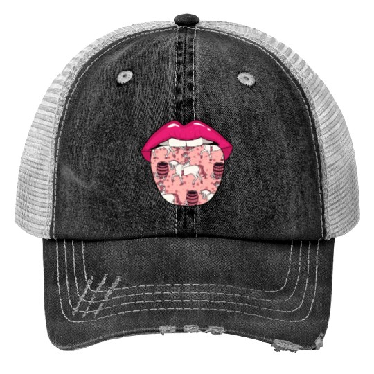 Horse Barrel Racing Tongue Print Trucker Hats