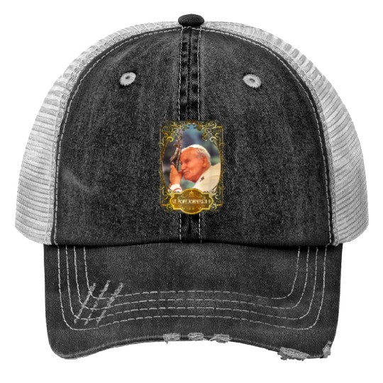 St Pope John Paul II Cross Catholic Saint Polish Print Trucker Hats