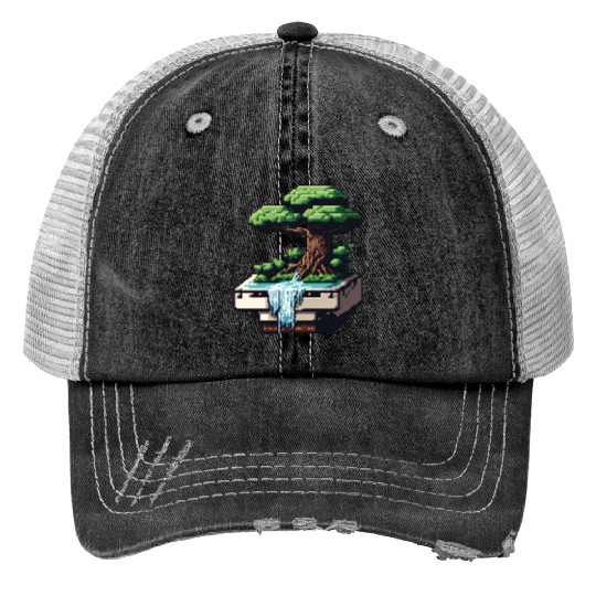 8 Bit Bonsai Tree Print Trucker Hats